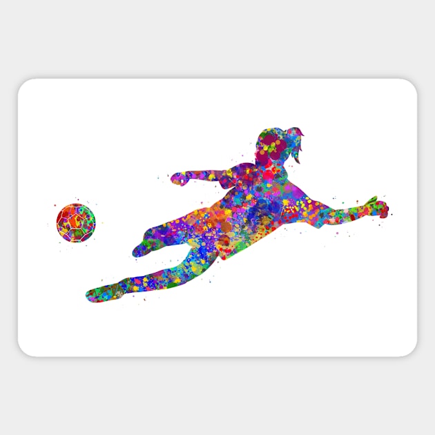 Soccer player girl watercolor Magnet by Yahya Art